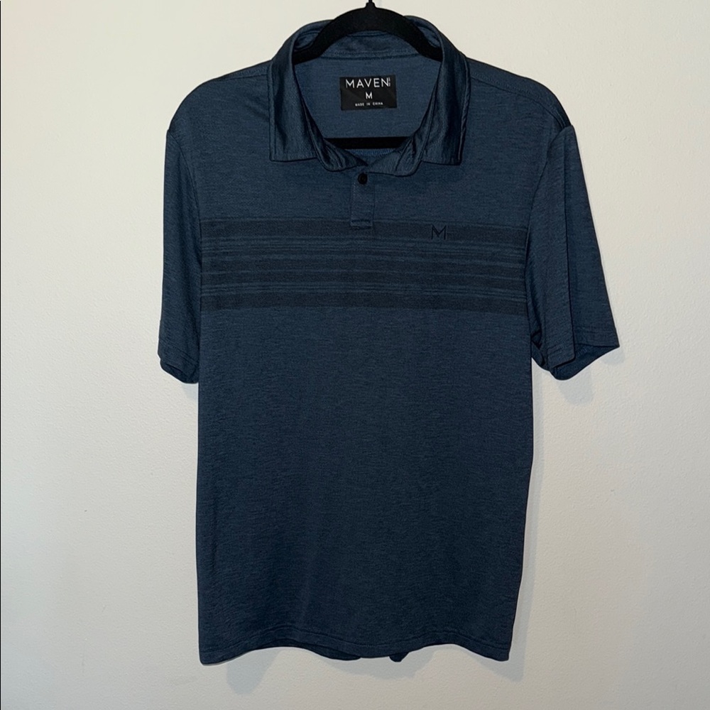 The Buckle Maven Co Op Men Med Golf Polo Navy Blue Stripes Sports Collar Tennis
